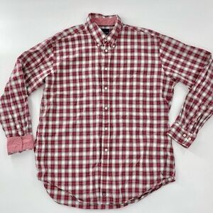 Lochlane red and white plaid classic dress shirt gingham rolled cuff
